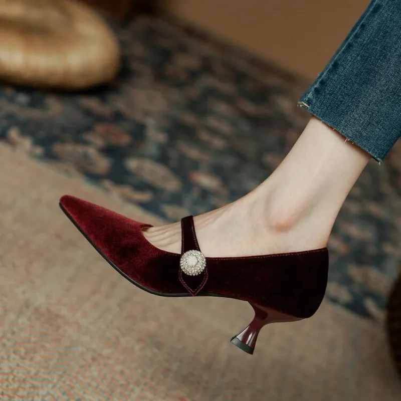 Slingback Pumps Women - Wine Red Pointed Toe Mary Jane