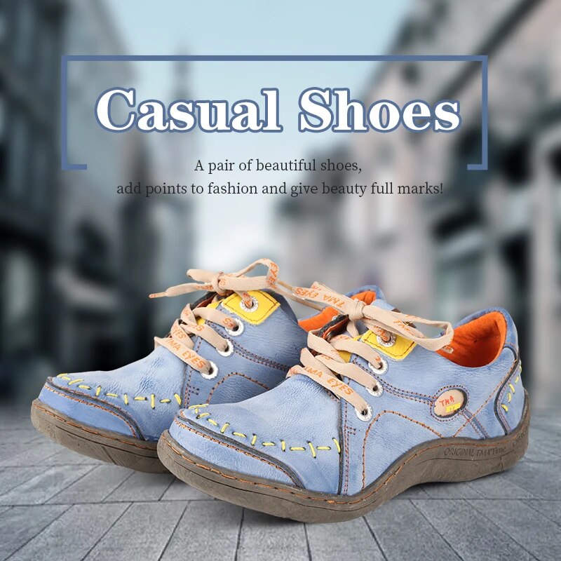 Women Shoes Ysl - TMA EYES Women's Hand-Stitched Leather Sneakers