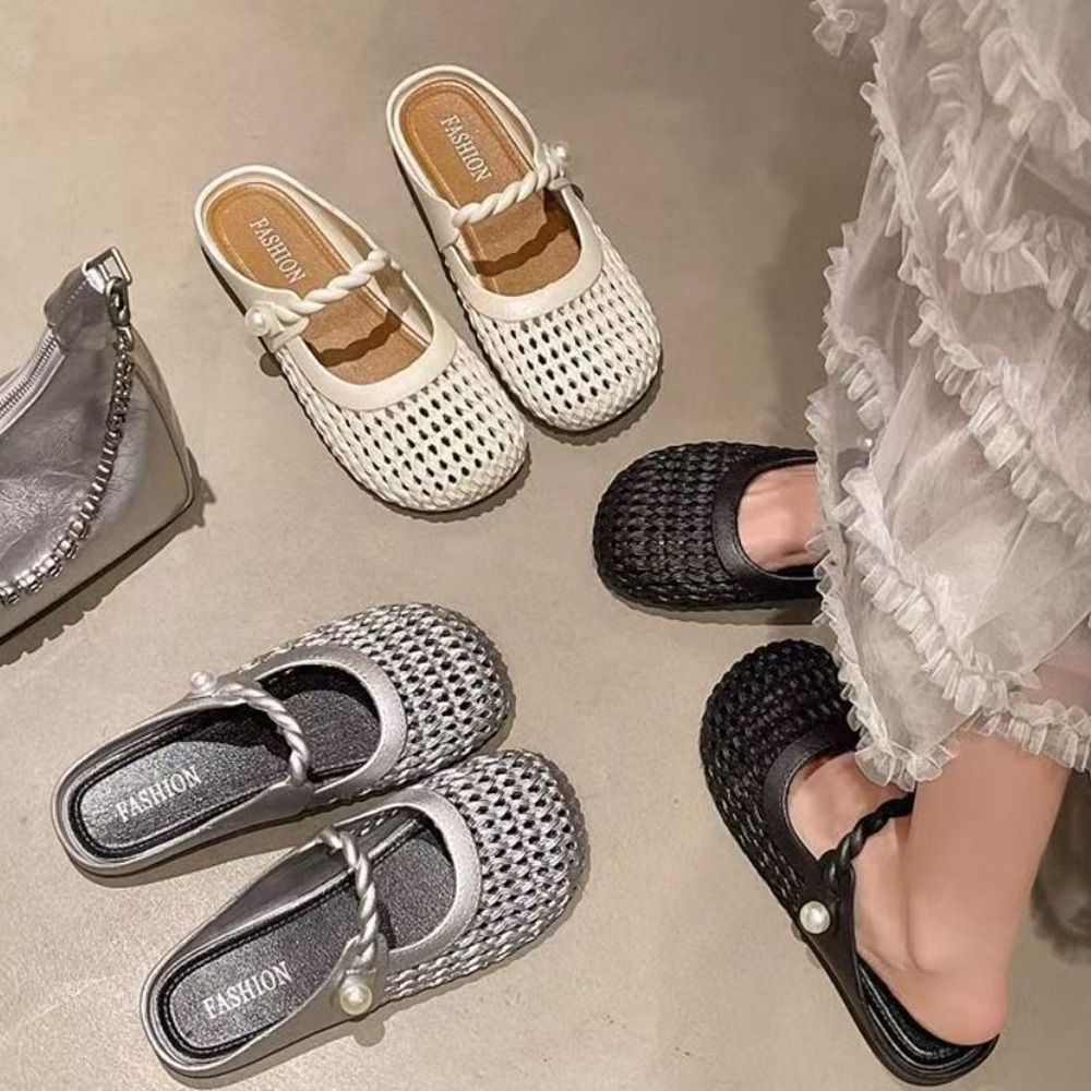 Women'S Shoes Hands Free - Breathable Baotou Half Slippers Hollow All-Match