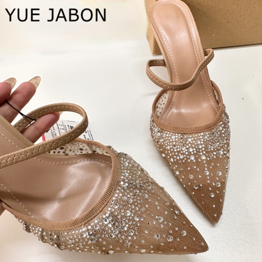Women Shoes Ysl - Mesh Rhinestone High Heel Sandals Women