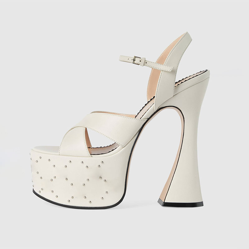 Gladiator Sandal Women - Fashionable White Black Buckle High Heel