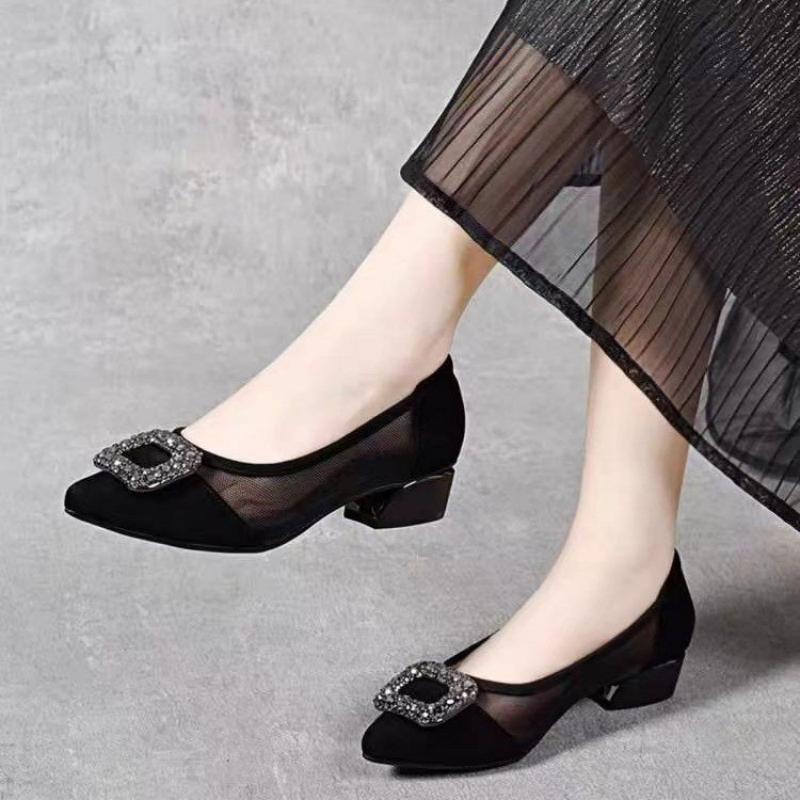 Slingback Pumps Women - Elegant Pointed Toe Mesh Block Heel