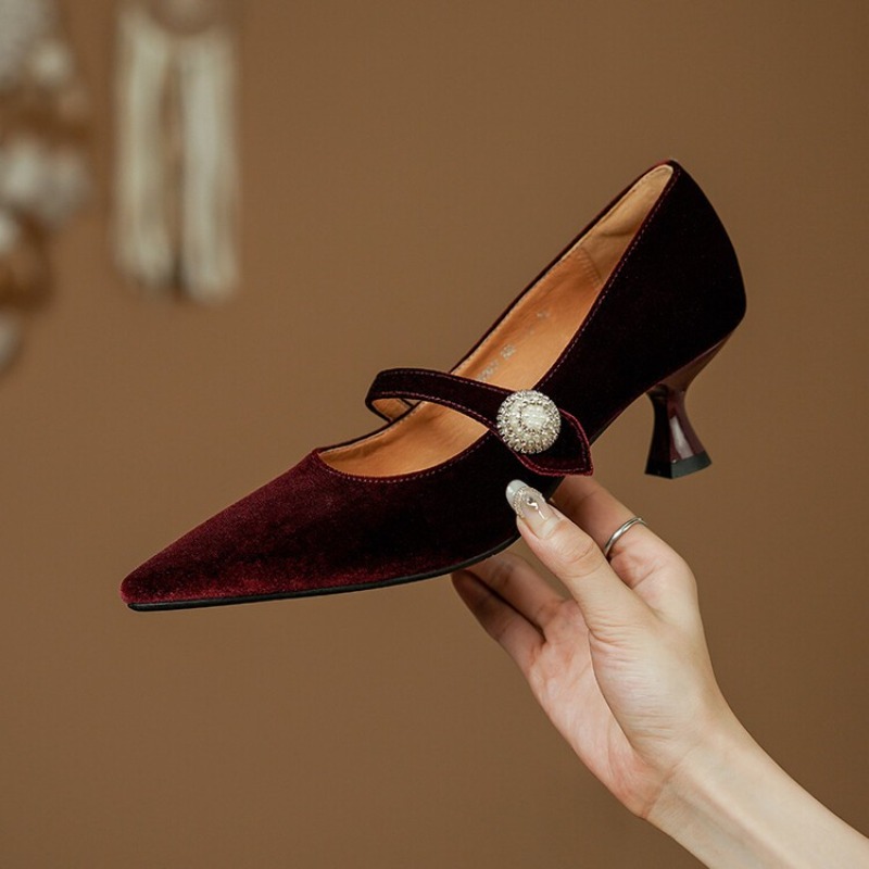 Wine Red Pointed Toe Mary Jane - Slingback Pumps Women review and price