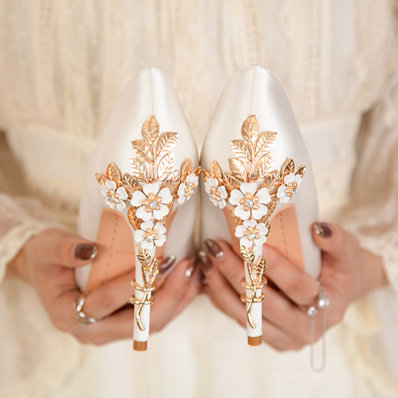 Luxury Metal Flowers Heel Crys - Women Shoes Ysl review and price