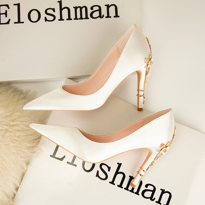 Luxury Metal Flowers Heel Crys - Women Shoes Ysl review and price