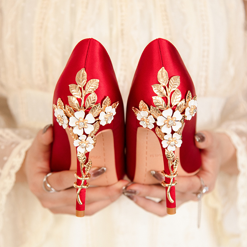 Luxury Metal Flowers Heel Crys - Women Shoes Ysl review and price