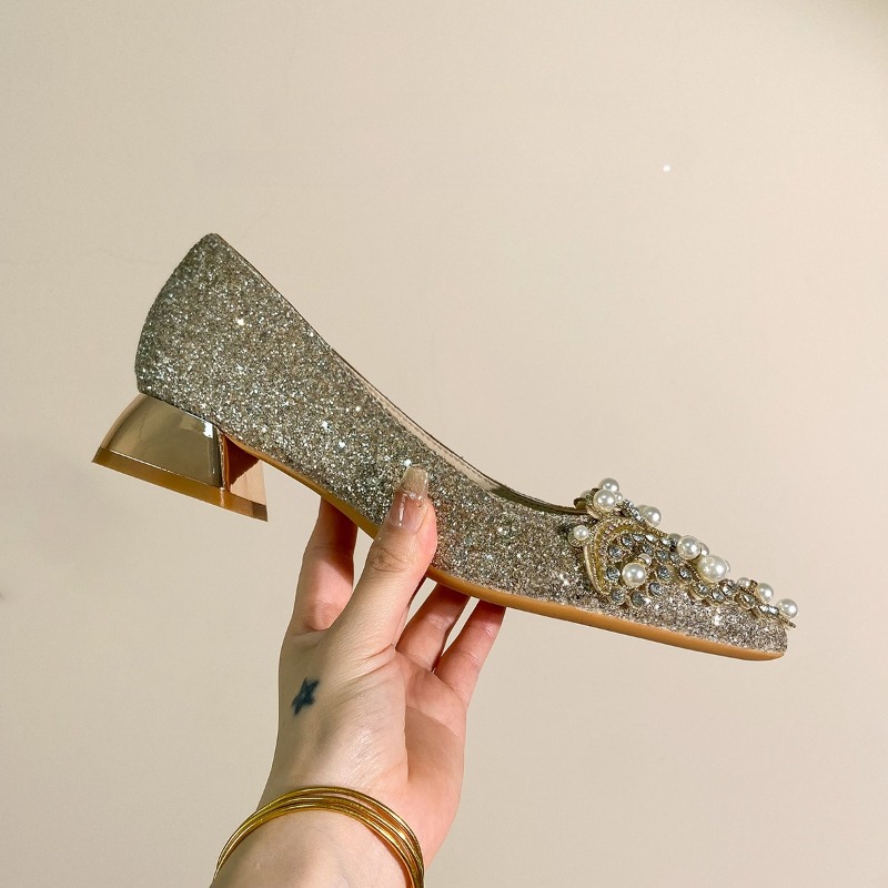 High-end Rhinestone Block Heel - Slingback Pumps Women review and price