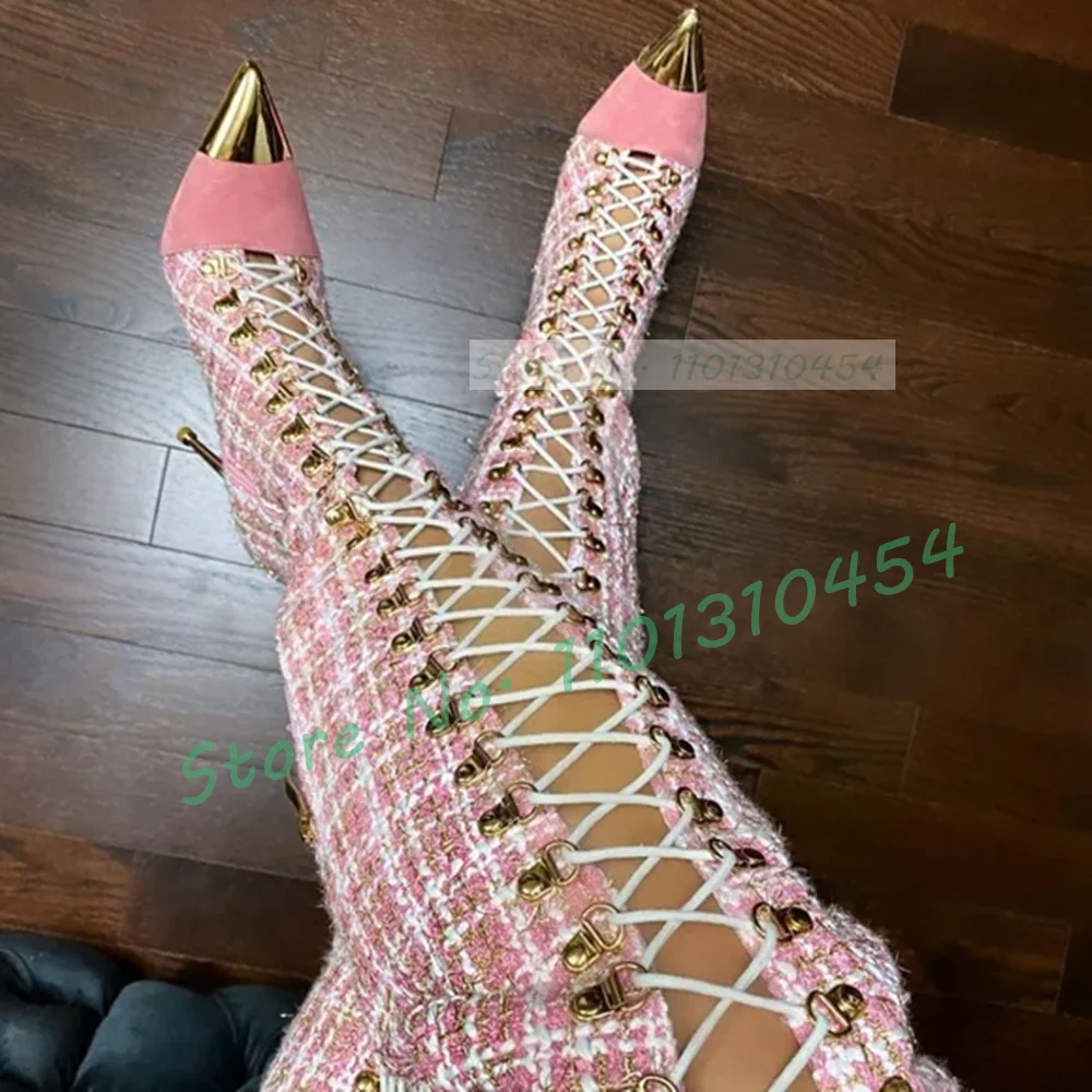 Pink Plaid Hollow Tall Boots W - Sock Boot Women review and price