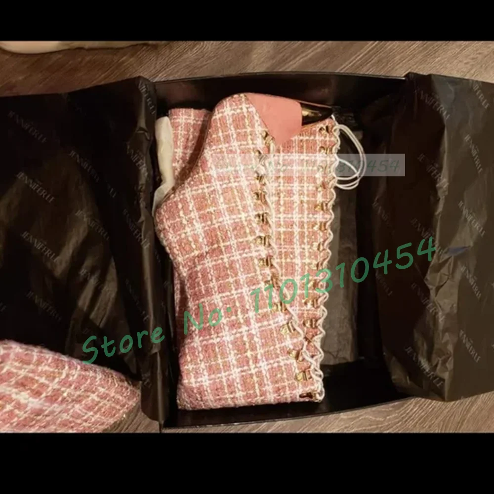 Pink Plaid Hollow Tall Boots W - Sock Boot Women review and price