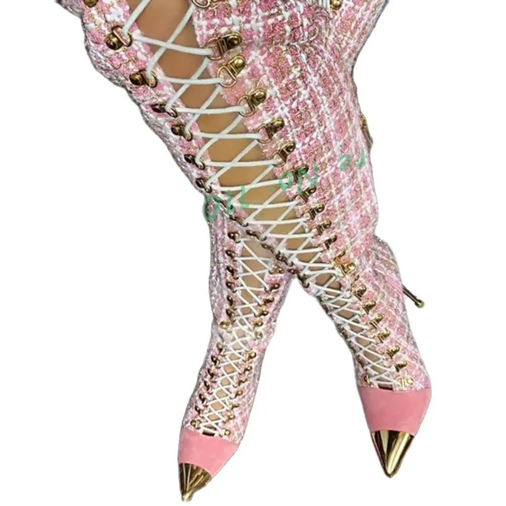 Pink Plaid Hollow Tall Boots W - Sock Boot Women review and price
