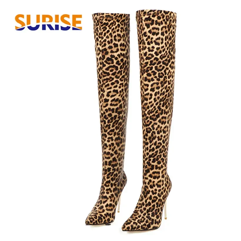 Plus Size Stretch Leopard Over - Sock Boot Women review and price