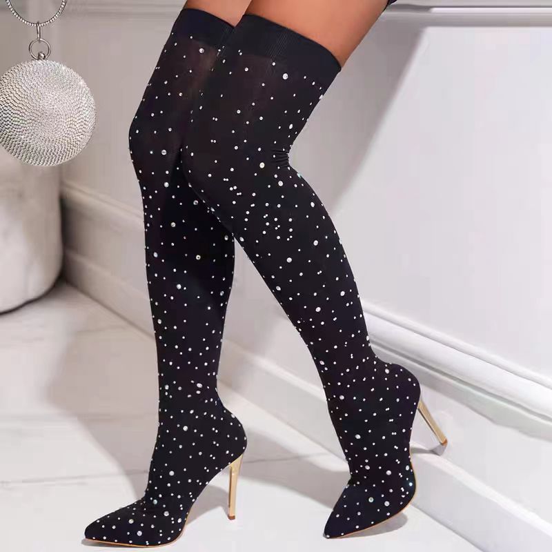 Rhinestone Slim Leg Stretch So - Sock Boot Women review and price