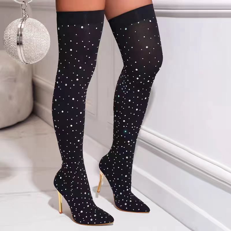 Rhinestone Slim Leg Stretch So - Sock Boot Women review and price