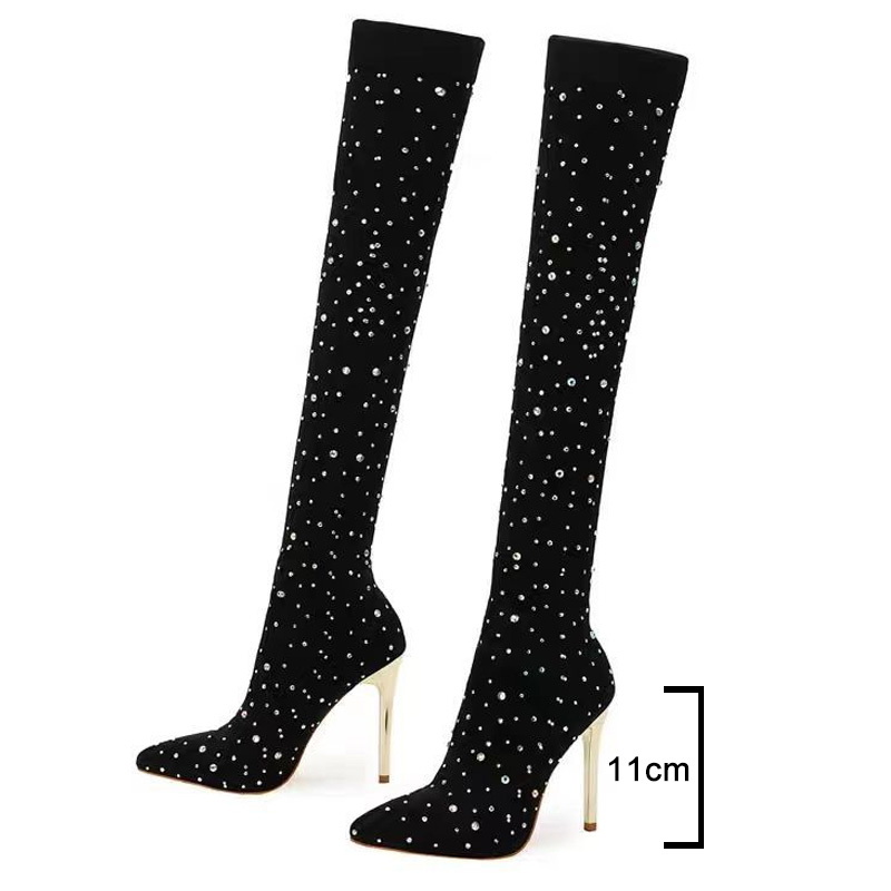 Rhinestone Slim Leg Stretch So - Sock Boot Women review and price