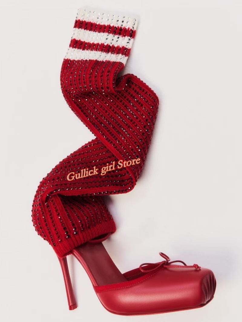 Red Knit Square Toe Boots Cut  - Sock Boot Women review and price