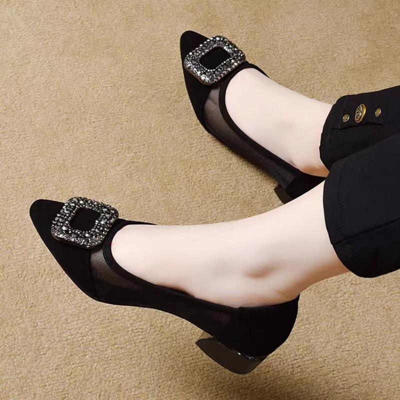 Elegant Pointed Toe Mesh Block - Slingback Pumps Women review and price